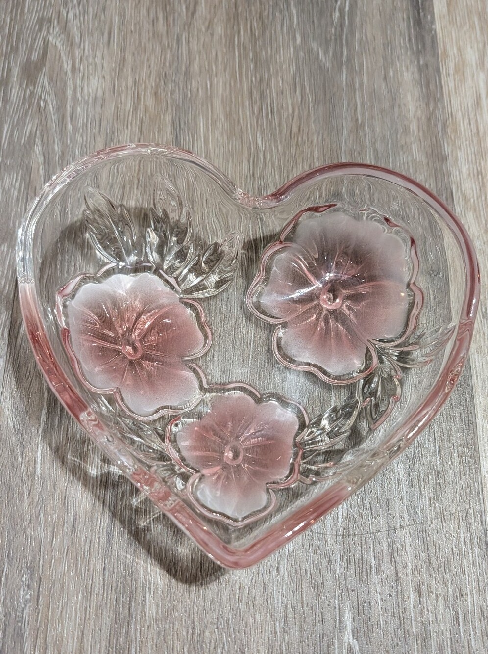 Pink Pansy Heart Shaped Glass Dish - Home Art